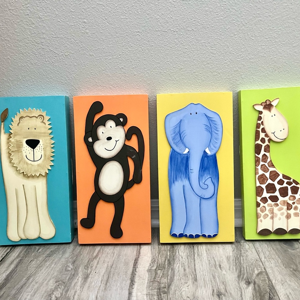 Children’s Art Wall Frame Decor Animal Designs Set of 4